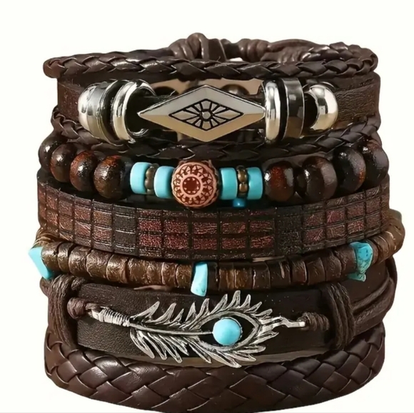 2/$40 Bohemian Brown and Turquoise Bracelet Set (#0271) - Picture 1 of 2